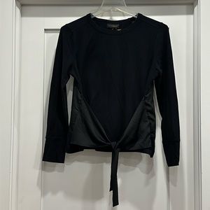 Donna Karan Black Long Sleeve T-Shirt w/ Black Satin Tie Wrap